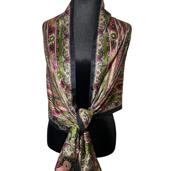 Unknown Accessories - Boho Paisley Scarf Green Pink Purple Black 0216